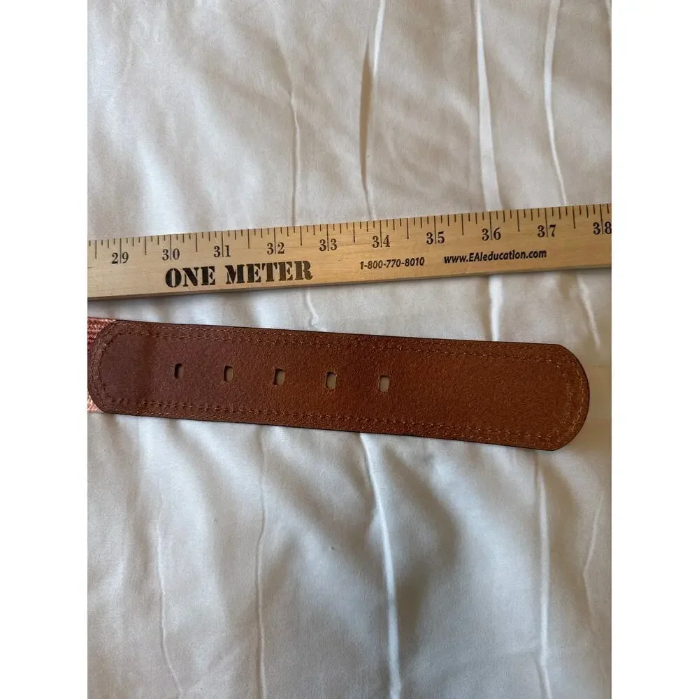 Fossil Stretch Wrap Buckle Red Multicolored Stripes Belt Sz L NWT Leather Boho